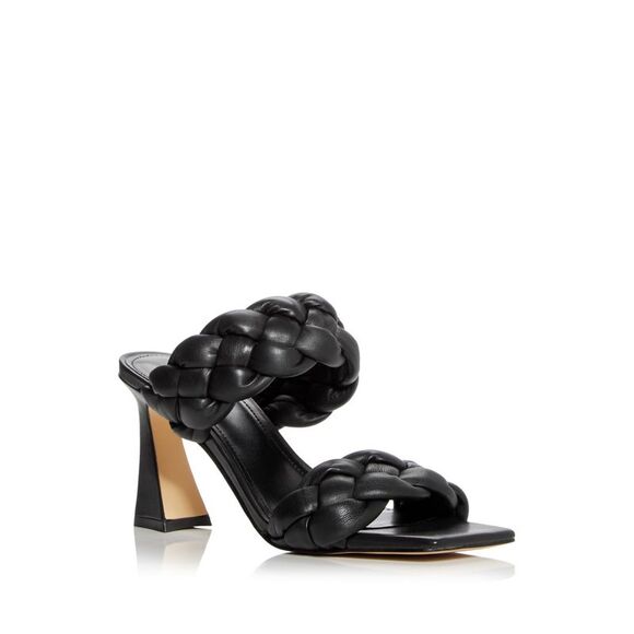 MARC FISHER Womens Black Hammy Toe Flare Slip On Leather Heeled Sandal 6.5 M - Picture 1 of 4